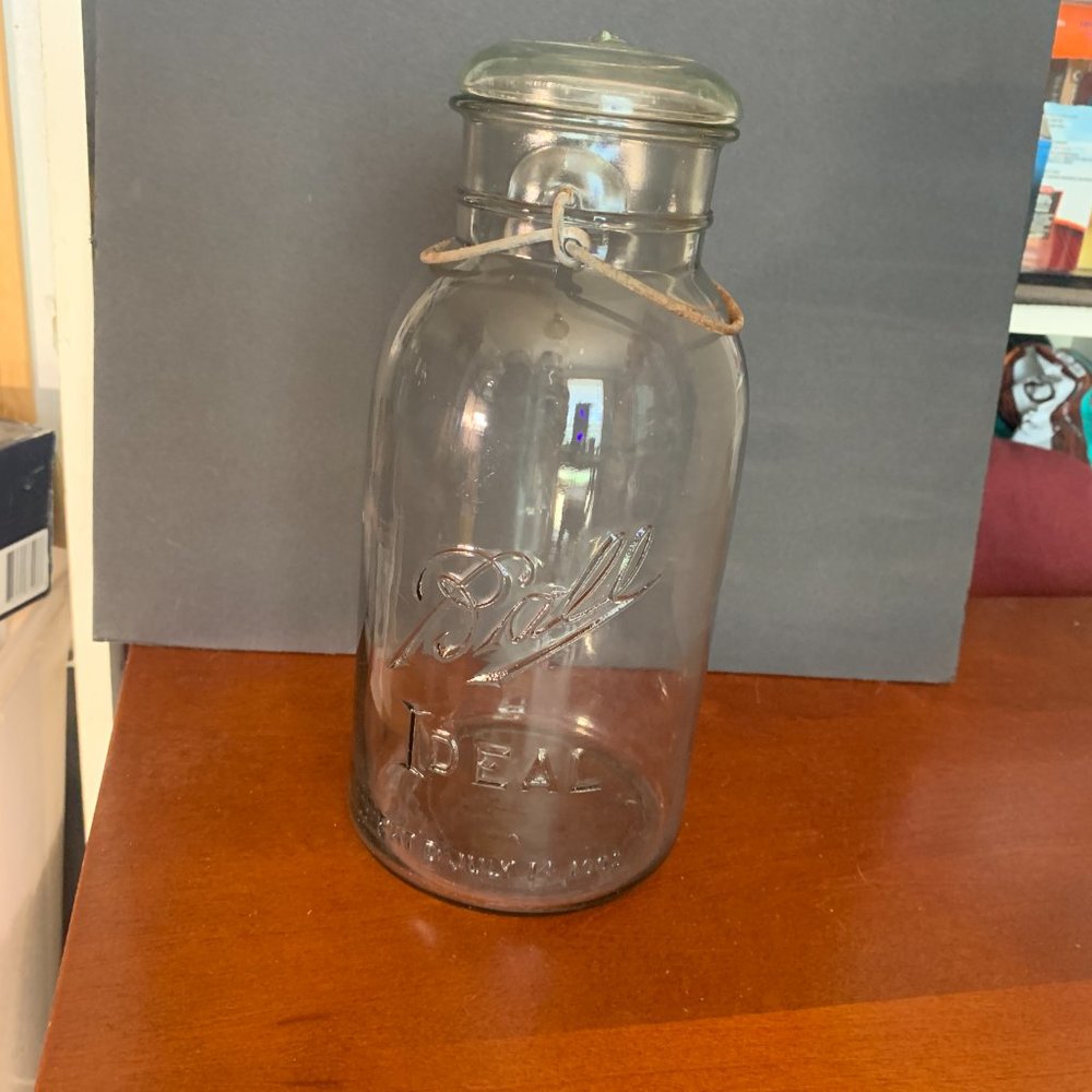 Vintage 2 Qt Mason Jar Ball Ideal With Lid #3 Pat July 14 1908 Clear 1900-1923